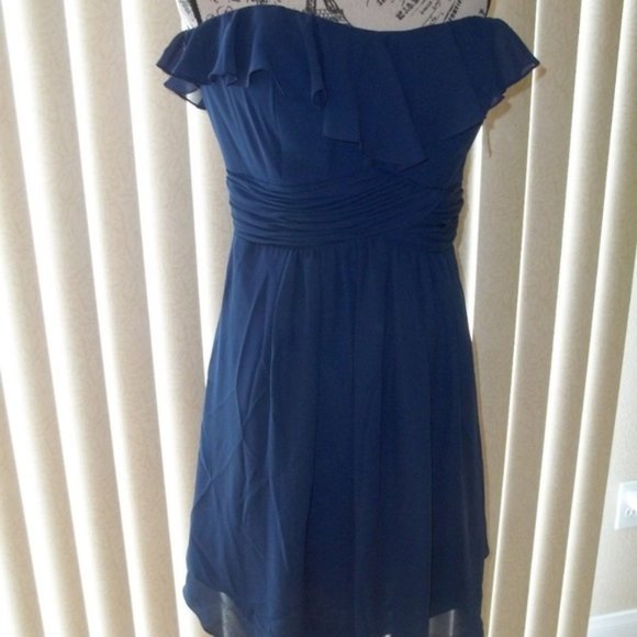 *FINAL PRICE* Navy Blue Strapless Ruffle Short Party Dress Size 16 - Picture 2 of 8